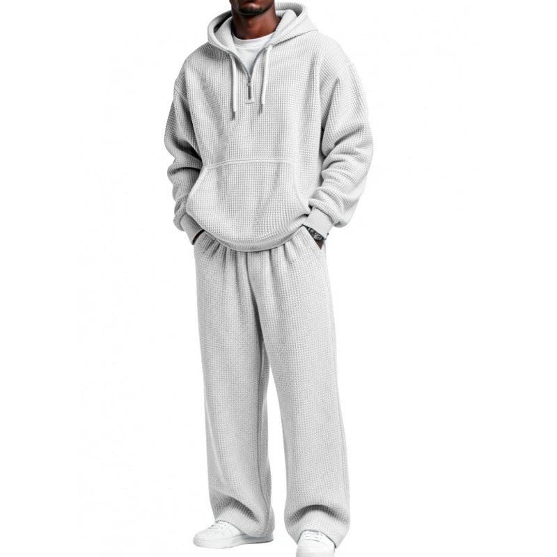 Solid Color Long Sleeved Long Pants Two-piece Set For Men by GJG Denim