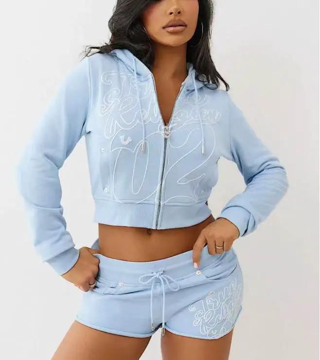 Printed Zip-Up Cardigan Jacket And Shorts Fashion Set by GJG Denim
