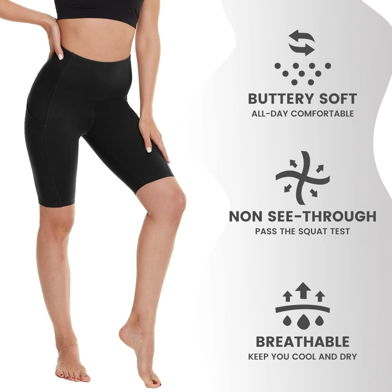 3 Pack Biker Shorts For Women High Waist With Pockets - '' Summer Tummy Control Spandex Workout Running Yoga Shorts by GJG Denim