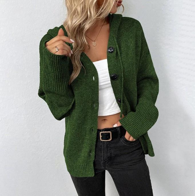 Single-breasted Hooded Sweater Women's Solid Color Cardigan Coat Clothing by GJG Denim