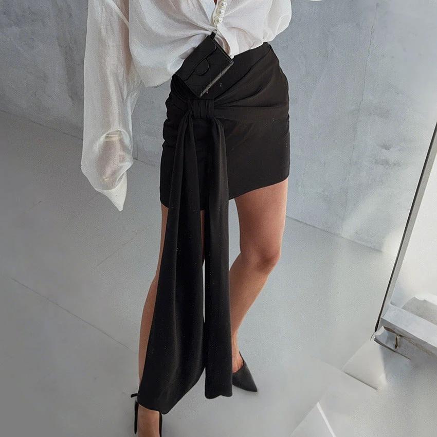 Women's Solid Color Loose Fashion Short Satin Skirt by GJG Denim