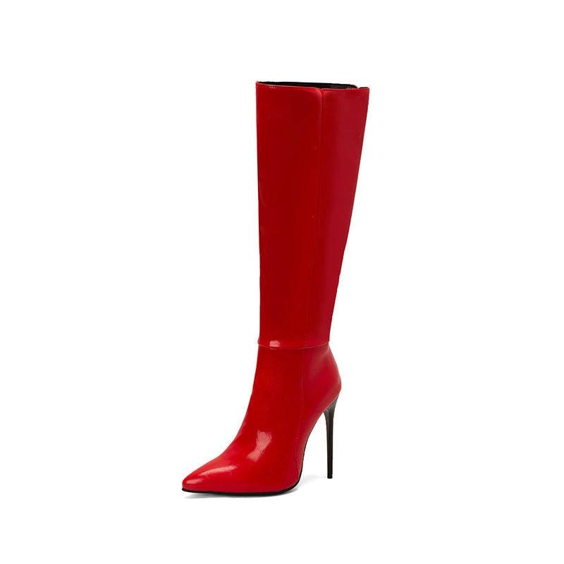 Autumn And Winter New Women Pointed Toe Stiletto Heel Side Zipper Below The Knee Boots by GJG Denim