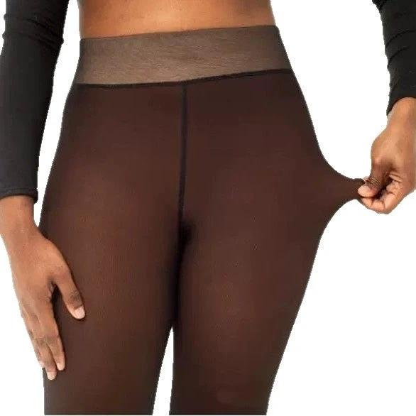 One-line True See-through Leggings Fleece-lined Warm Women's Outer Wear Pantyhose by GJG Denim