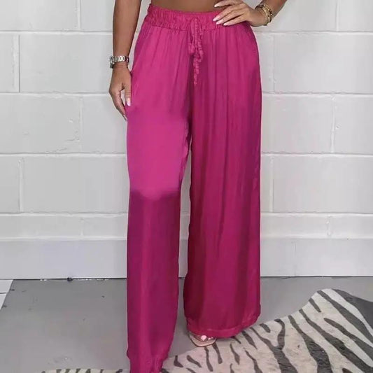 Women's Summer Fashion Matte Satin Casual Pants by GJG Denim