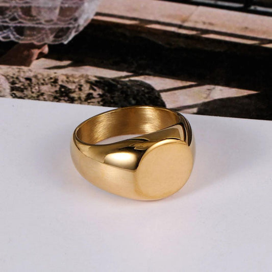 Round Flat Titanium Steel Ring With A Sleek Polished Finish For A Stylish Personalized Look For Men by GJG Denim