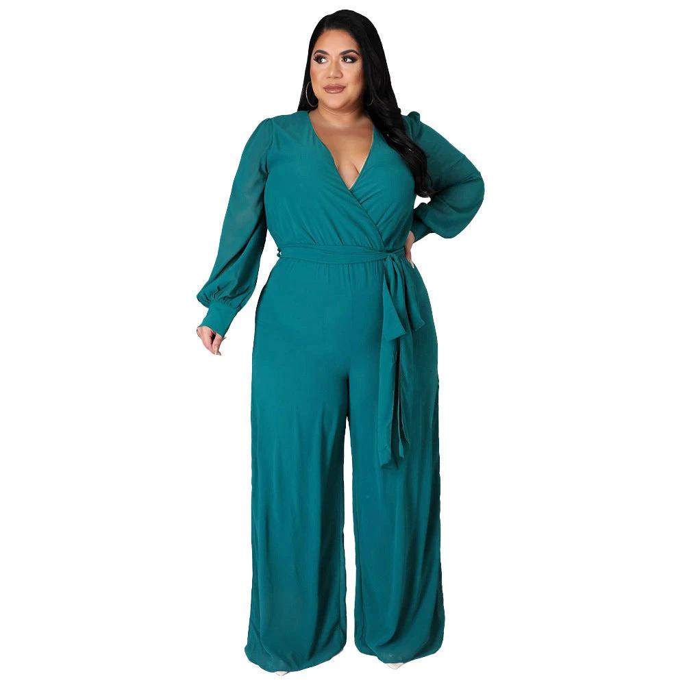 Relaxed-fit Straight-leg Solid-color Jumpsuit With Belt by GJG Denim