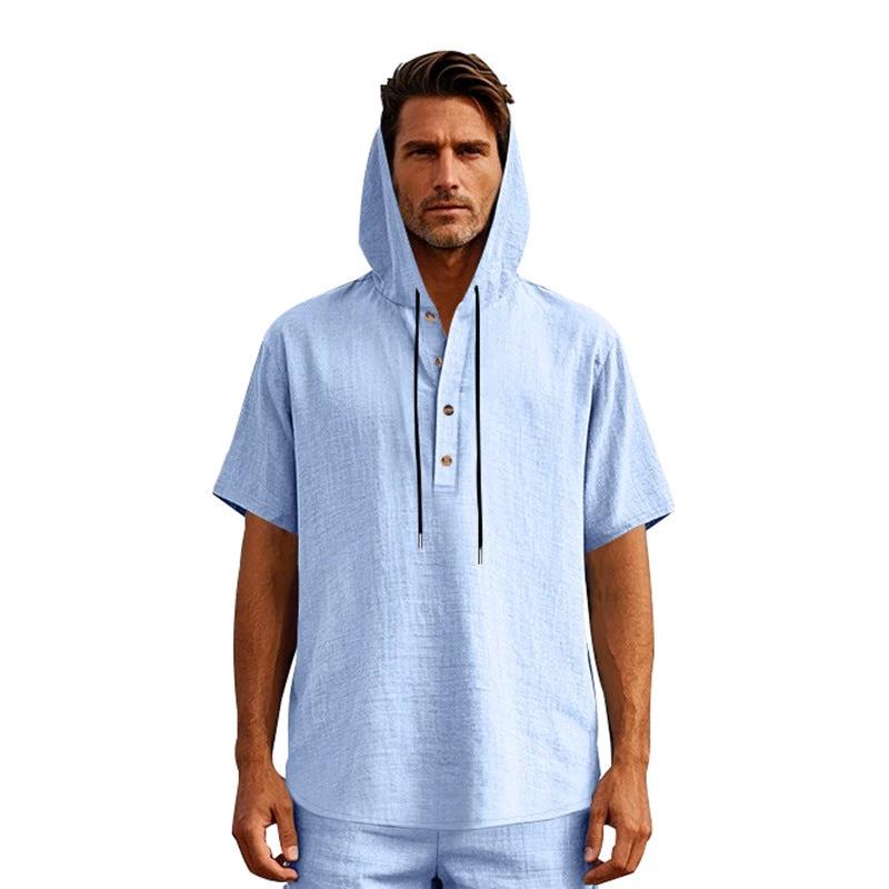 European And American Linen Short-sleeved Men's T-shirt Simple by GJG Denim