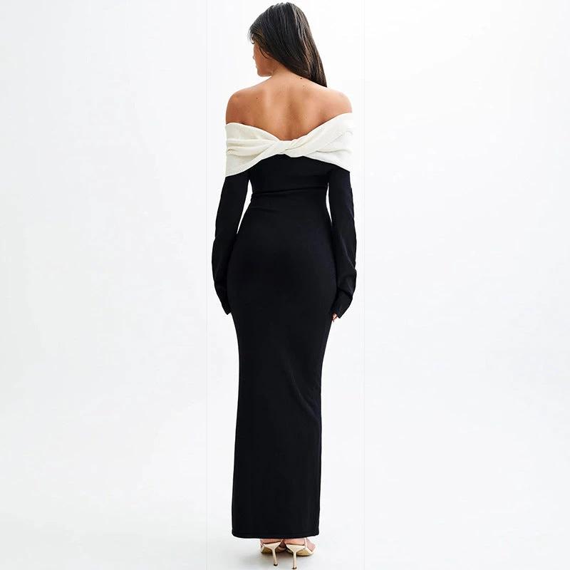 Off-shoulder Long Sleeve High Waist Slim Fit Dress Women by GJG Denim