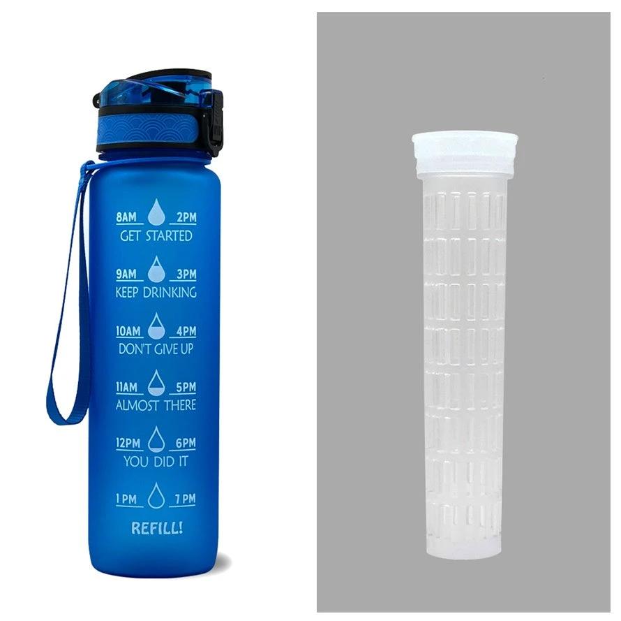 1L Tritan Water Bottle With Time Marker Bounce Cover Motivational Water Bottle Cycling Leakproof For Sports Fitness by GJG Denim
