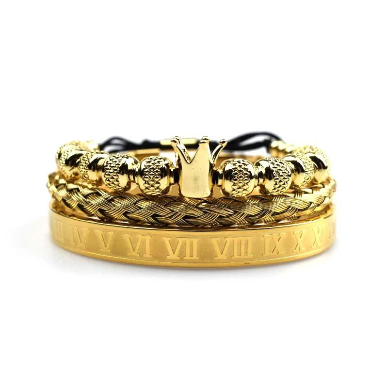 Men's Roman Royal Crown Charm Stainless Steel Adjustable Bracelet by GJG Denim