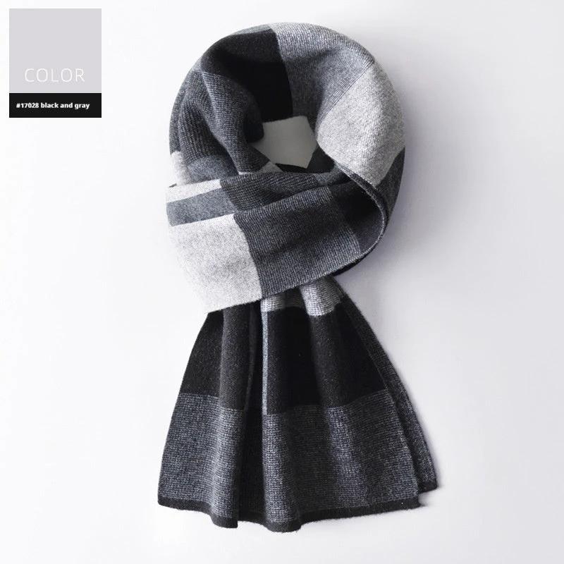 Men's Wool Winter Plaid Double-sided Scarf by GJG Denim