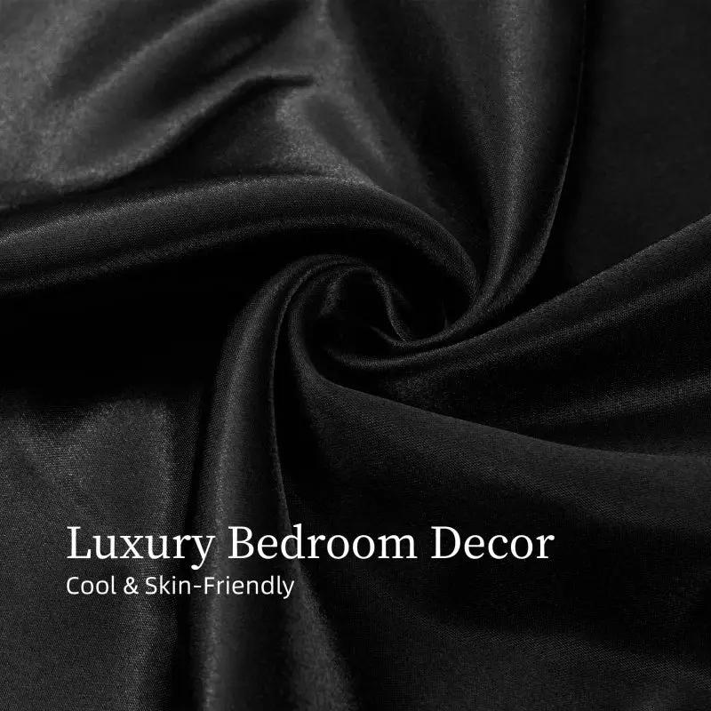 Satin Bed Sheets, King Size Sheets Set, 4 Pcs Silky Bedding Set With 15 Inches Deep Pocket For Mattress King, Black by GJG Denim
