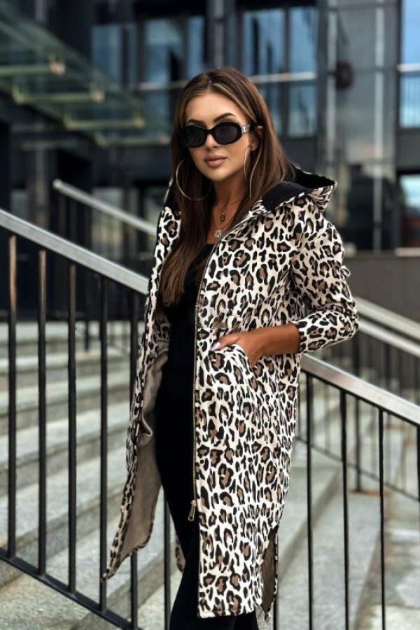 Women's Long-sleeved Hooded Printed Trench Coat by GJG Denim
