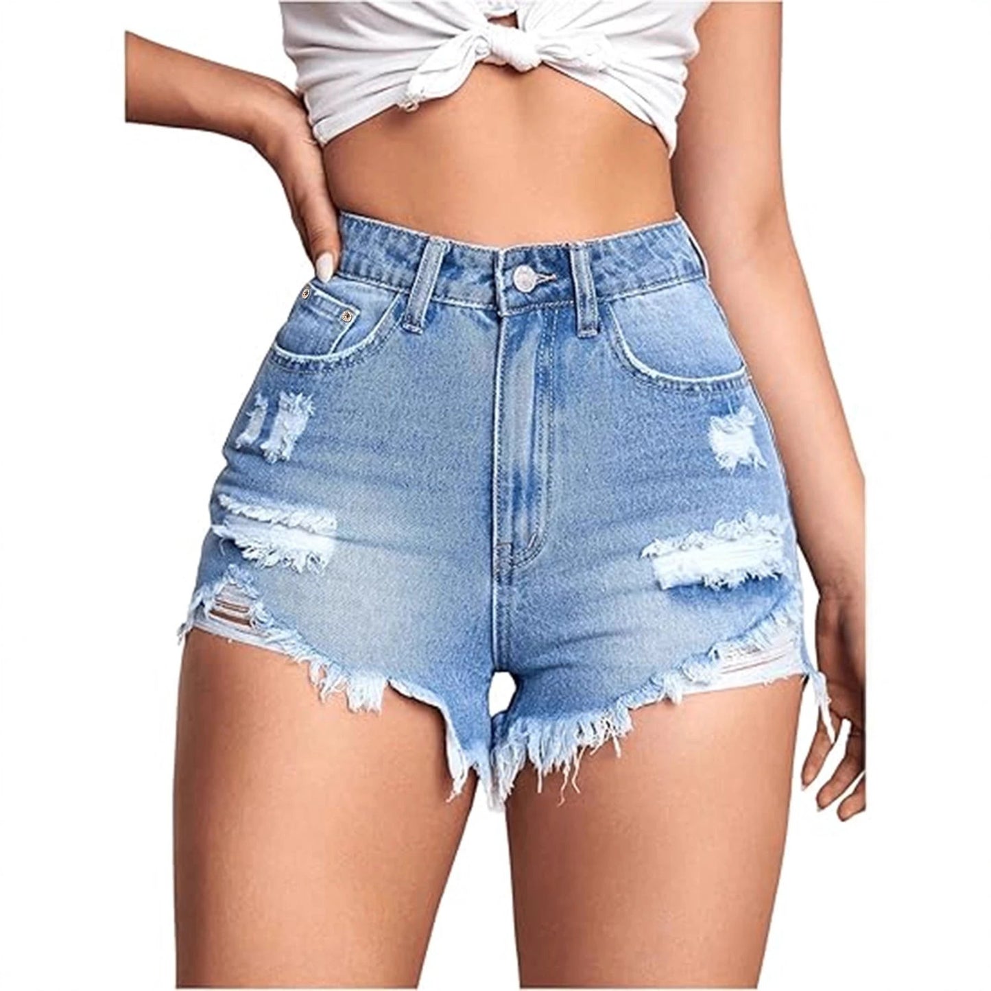 Womens Retro Stretchy Skinny Denim Shorts by GJG Denim