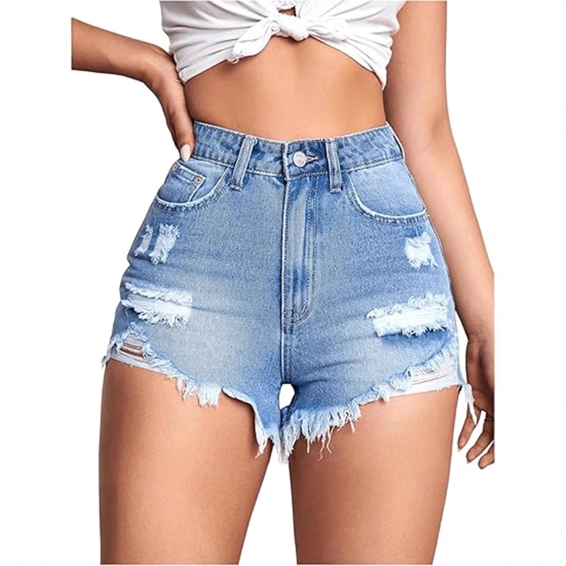 Womens Retro Stretchy Skinny Denim Shorts by GJG Denim