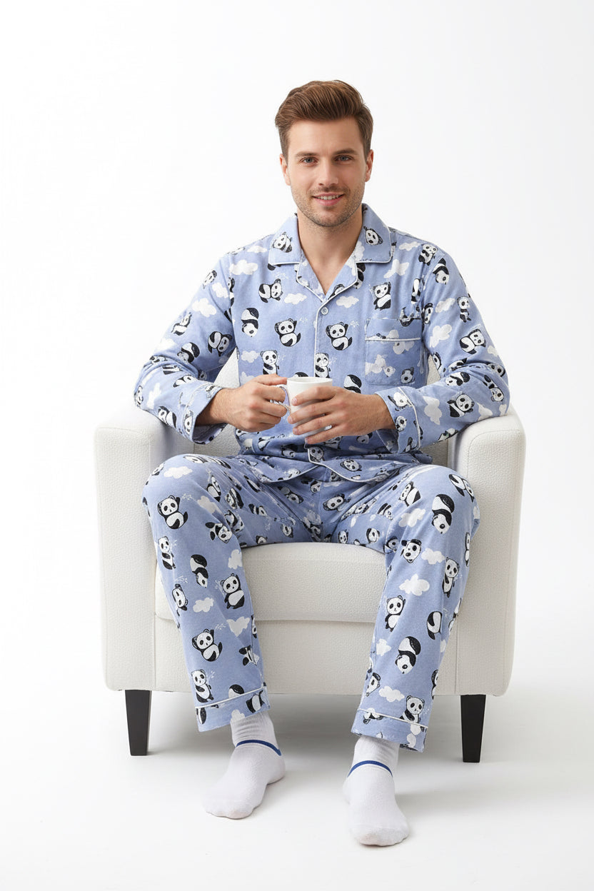 Men's Printed Long-sleeved Pajama Set by GJG Denim