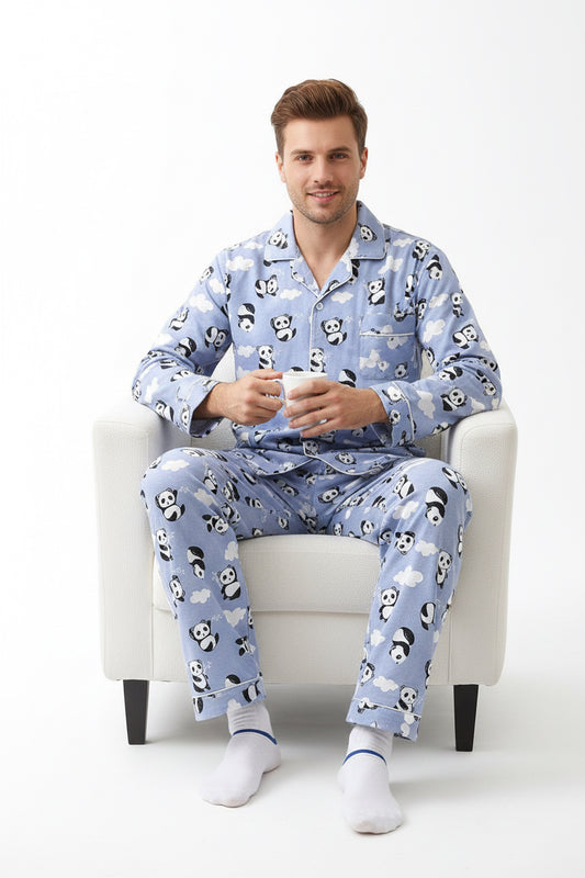Men's Printed Long-sleeved Pajama Set by GJG Denim