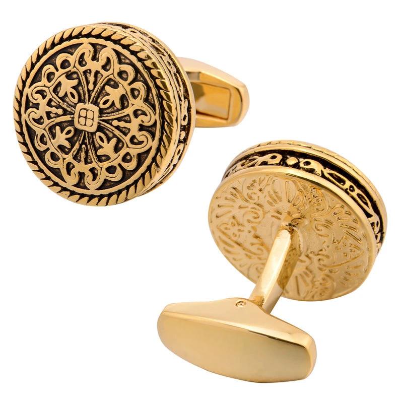 Carved Antique Silver Greek Royal Pattern Cufflinks High-end by GJG Denim
