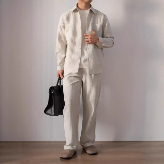 Japanese-style Wood-grain Textured Shirt Set by GJG Denim