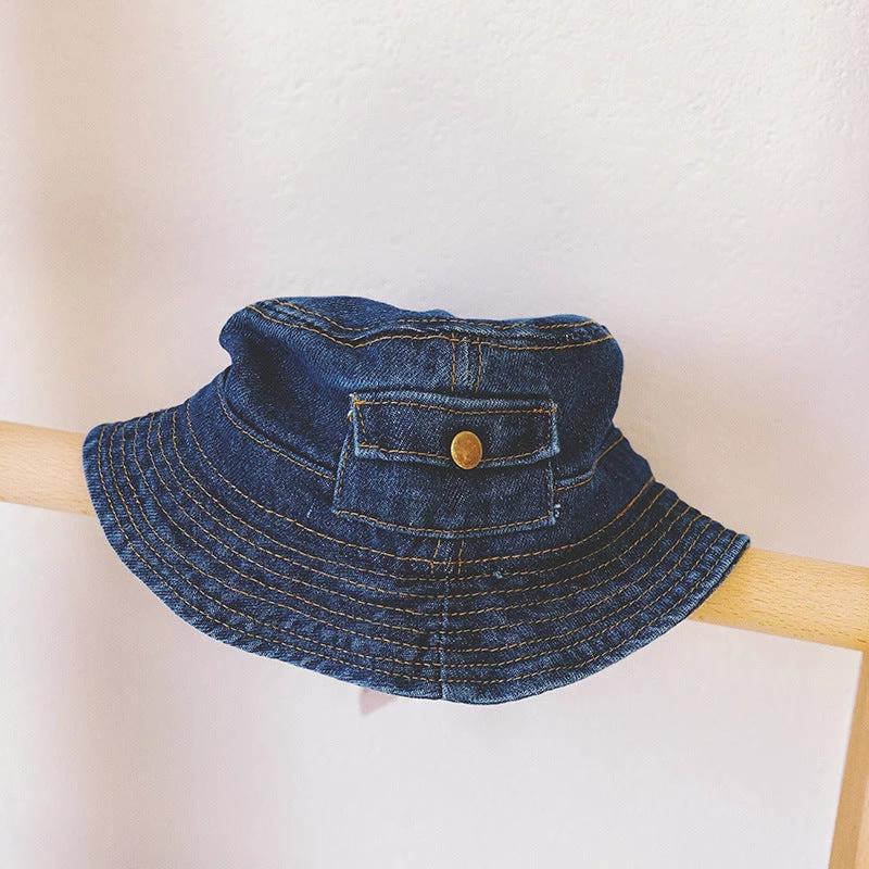 Children's Spring And Autumn Pocket Design Denim Pot Hat by GJG Denim