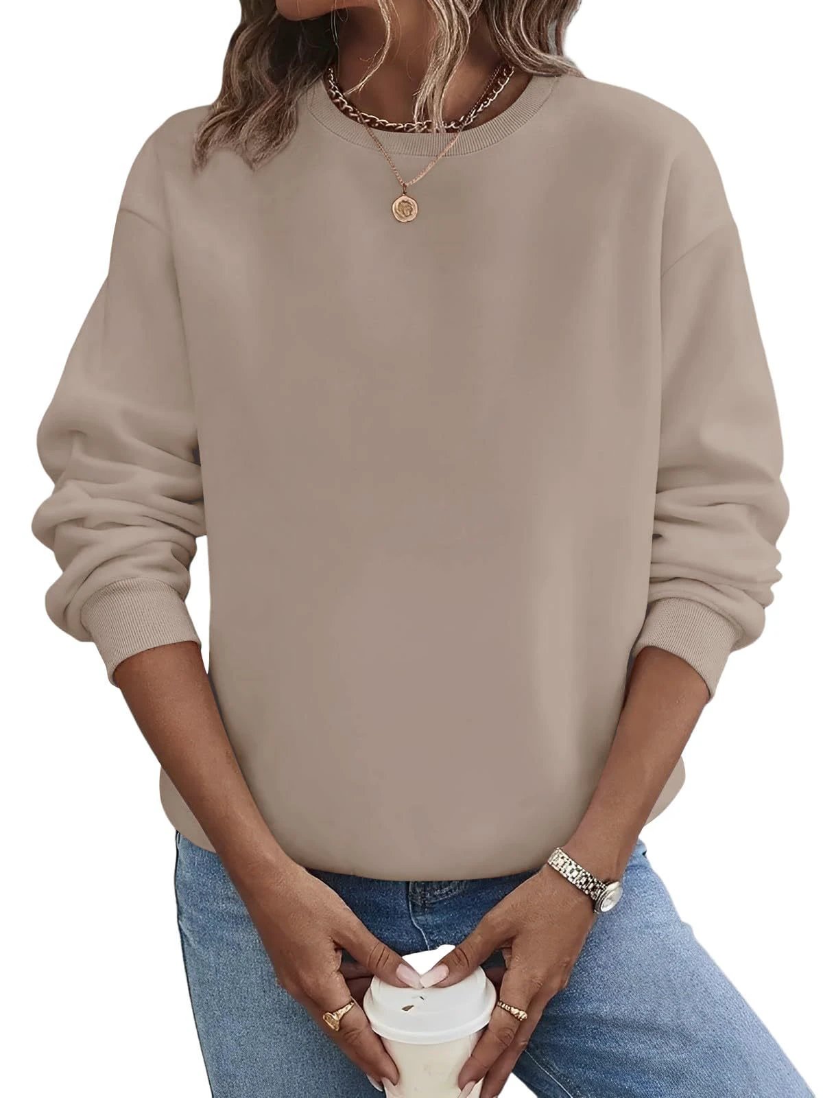 Solid Color Blank Round Neck Plus Size Fashion Sweater by GJG Denim