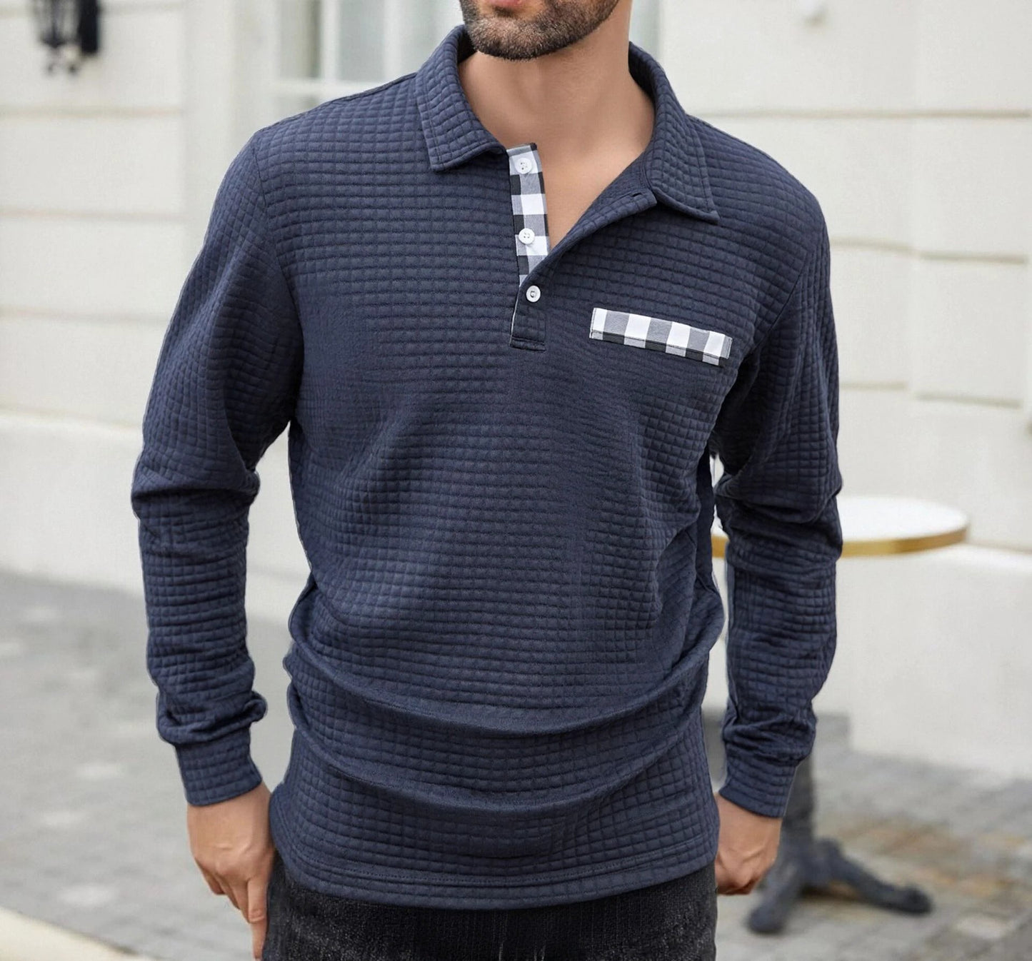 Men's Polo Long-sleeved Button-down T-shirt by GJG Denim