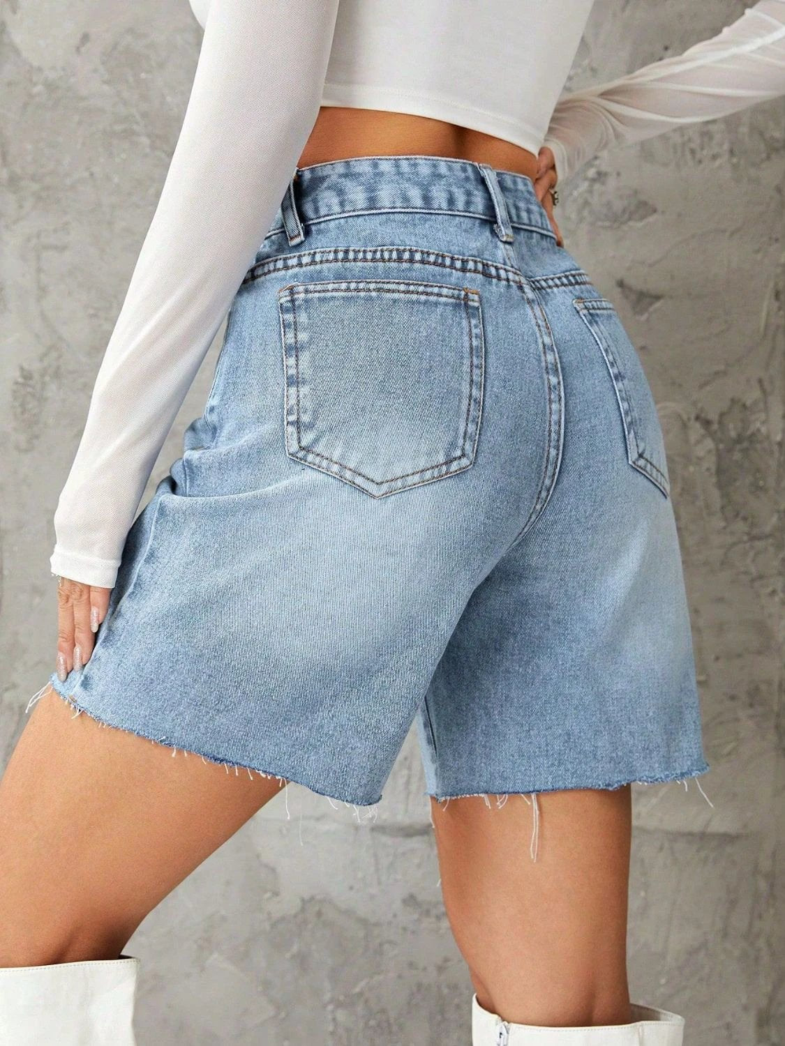 Frayed Hem Denim Shorts by Lady Ros