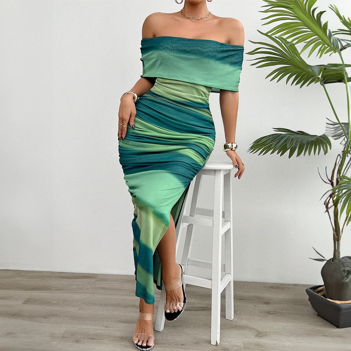 Women's Temperament Contrast Color Off-shoulder Tube Top Dress by GJG Denim