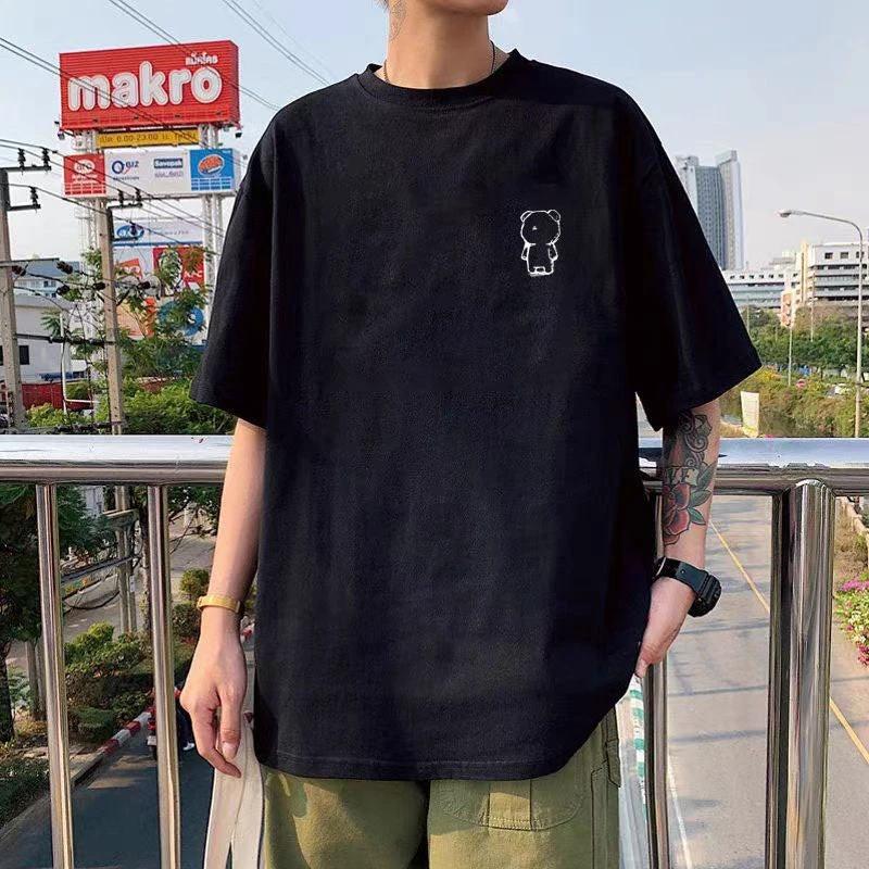 Cotton Short Sleeve Loose Round Neck Printed Shirt by GJG Denim