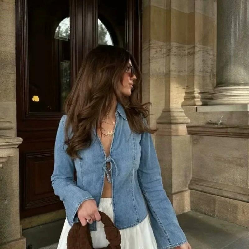 European And American Style Hot Girl Tied Denim Shirt by GJG Denim
