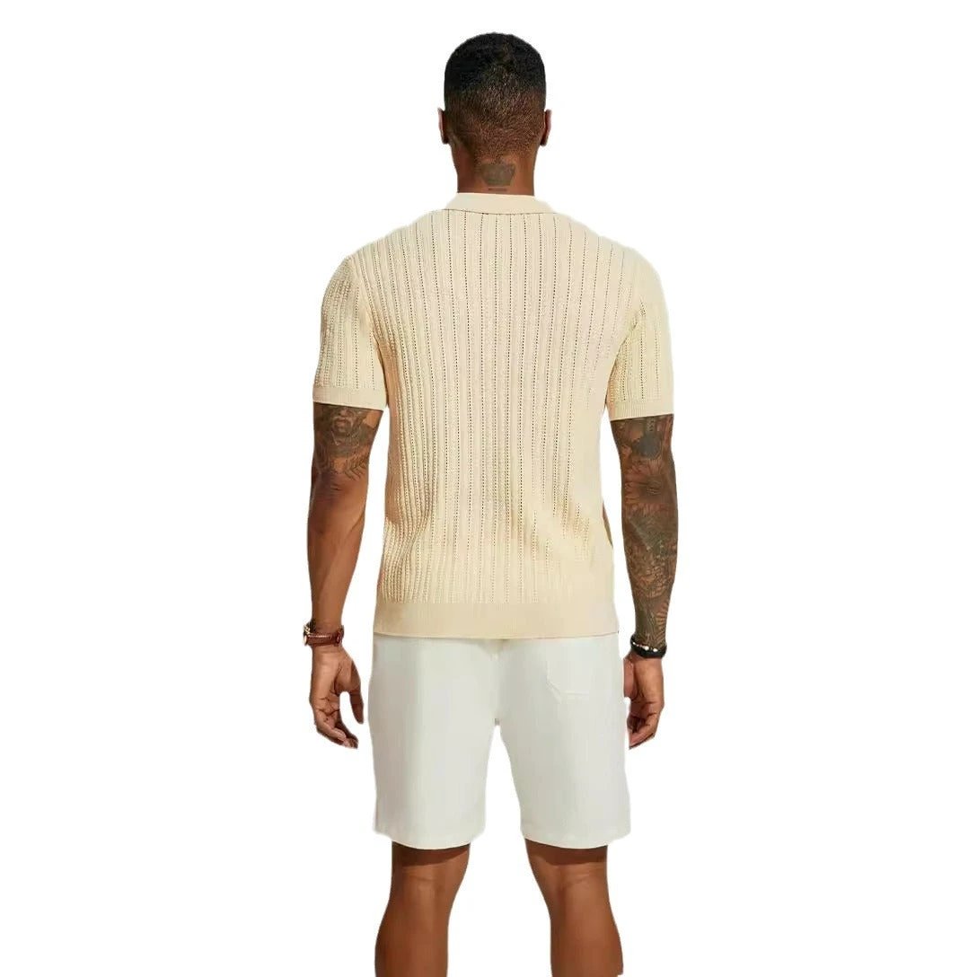 Summer Cool Knitted Men's Shirt Short Sleeved Lapel Solid Color by GJG Denim