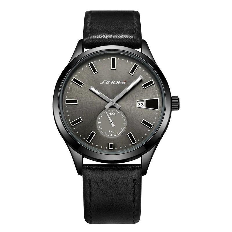 Men's Casual Leather Strap Business Quartz Watch by GJG Denim