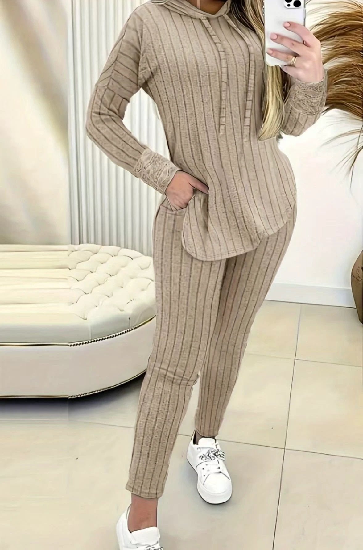 Comfort And Casual Top Long Coat Casual Suit 2-piece Set by GJG Denim