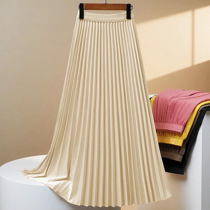 Women's Solid Color Fashion Pleated High Waist Pleated Skirt by GJG Denim