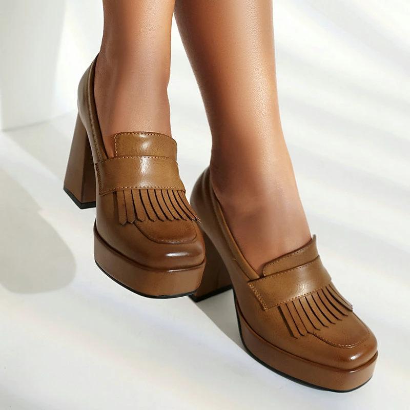 Women's Retro Chunky-Soled Commute Wedge Ultra-High Heels by GJG Denim