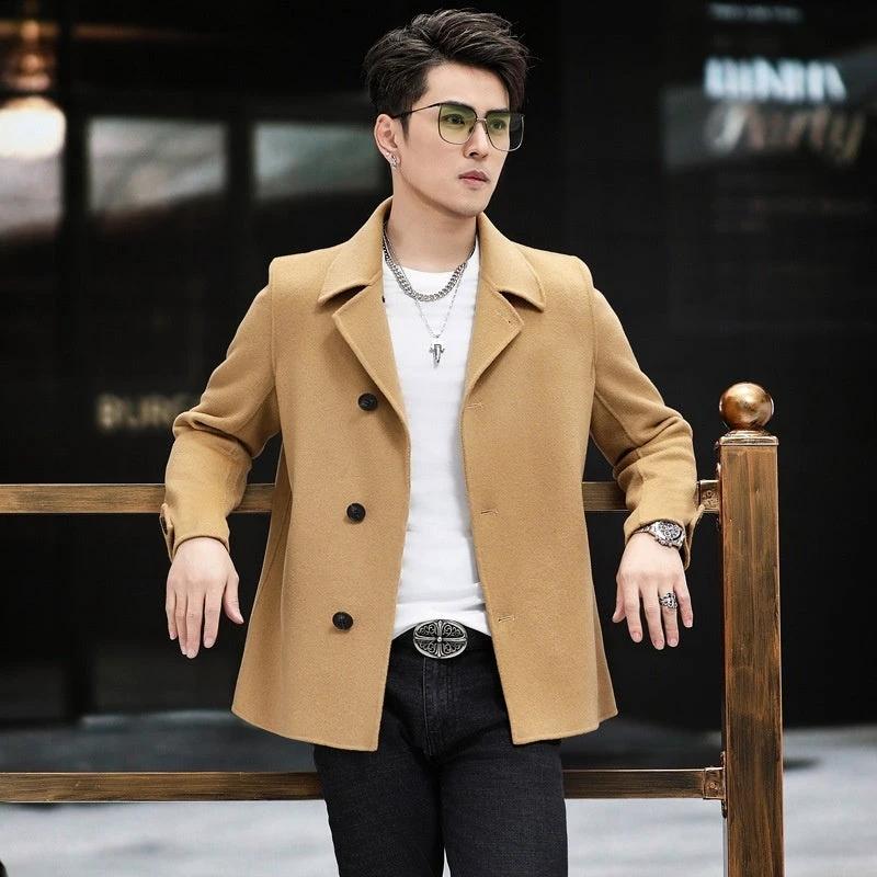 Men's Double-faced Woolen Fashion Coat by GJG Denim