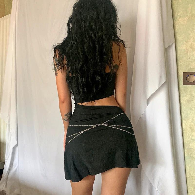 Slit Cutout Wrap Breast Chain Dress by GJG Denim