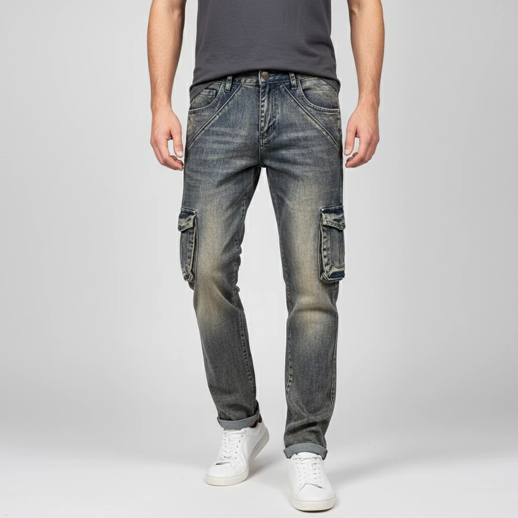 Men's Nostalgic Retro Multi-pocket Jeans by GJG Denim