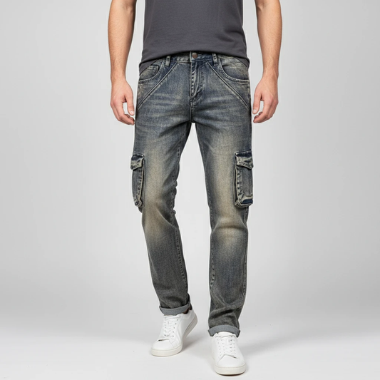 Men's Nostalgic Retro Multi-pocket Jeans by GJG Denim