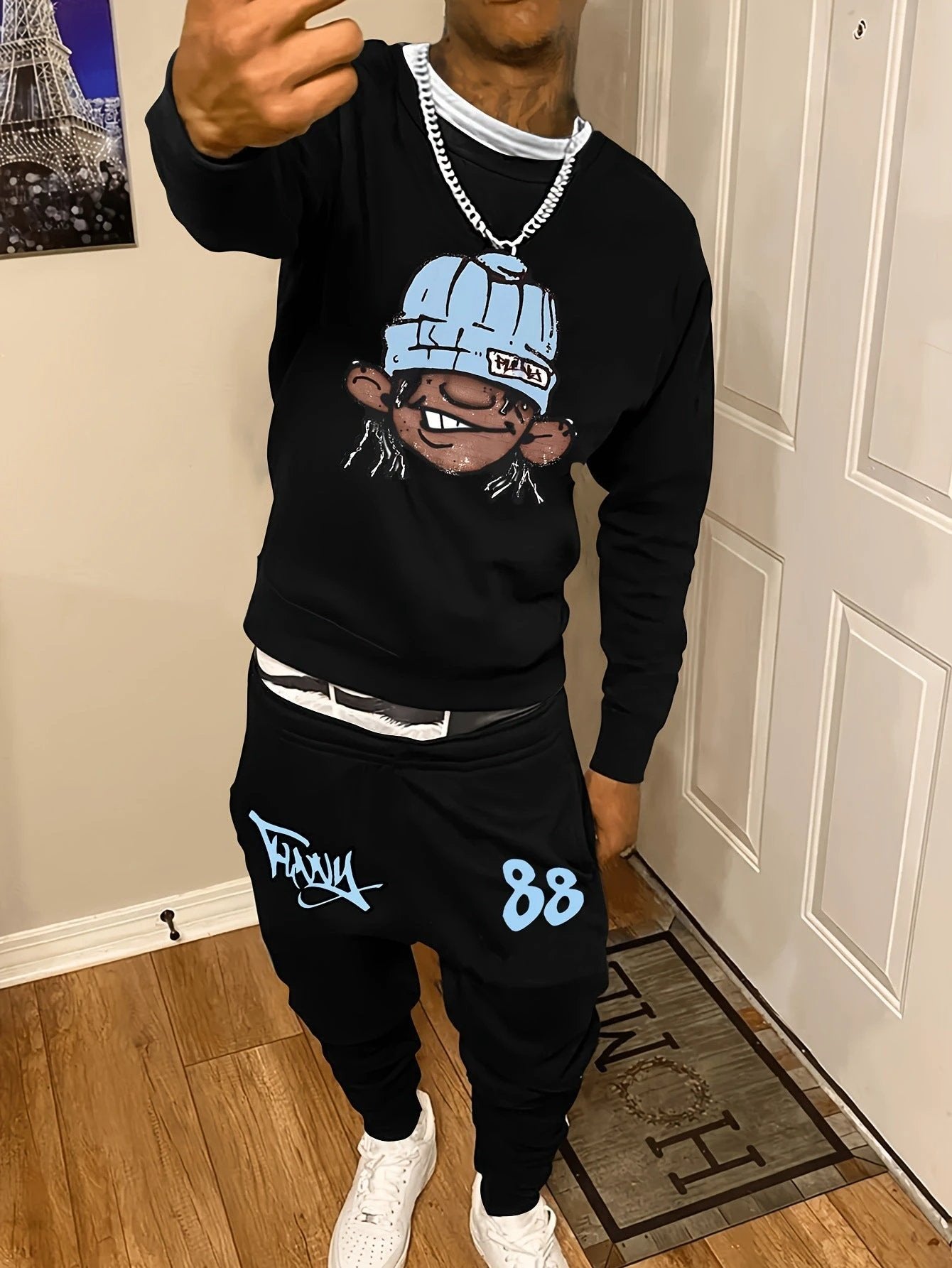 Men's Casual Fashion Round Neck Sweatshirt/Pants Suit by GJG Denim