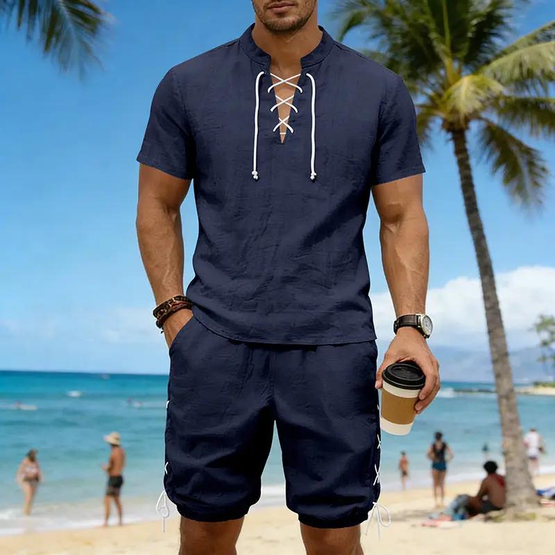 Men's Short-Sleeve Shorts Set by GJG Denim