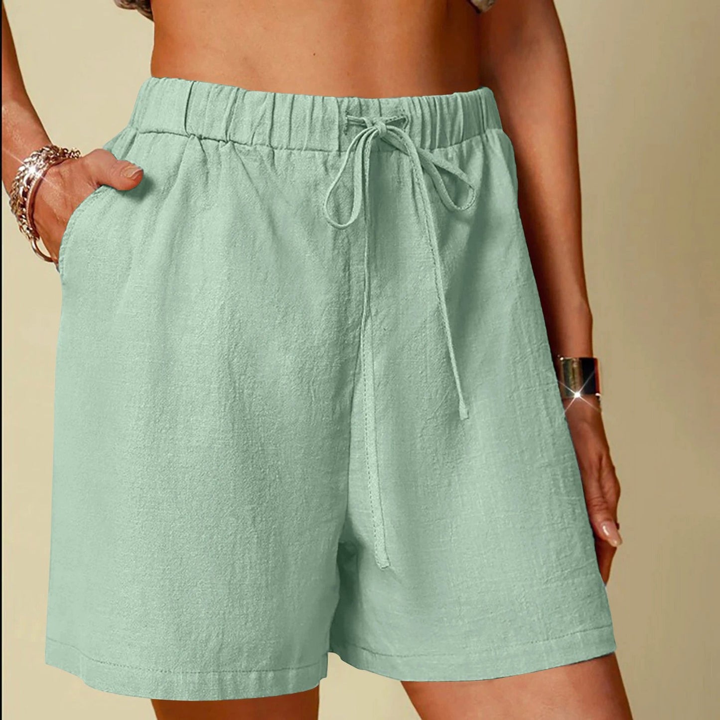 Women's Cotton Linen Pure Color Comfort Wide Leg Shorts by GJG Denim