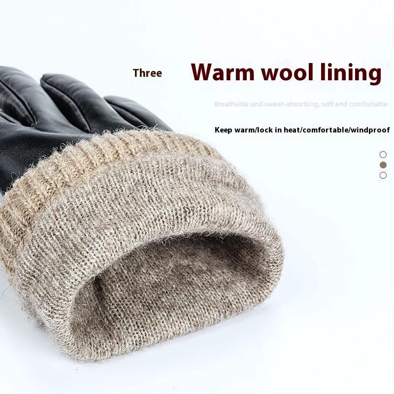 Men's Fleece-lined Windproof Sheepskin Warm Gloves by GJG Denim
