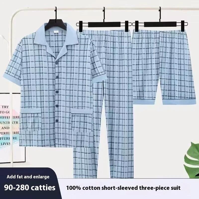 Men's Pajamas Short-sleeved Three-piece Set by GJG Denim