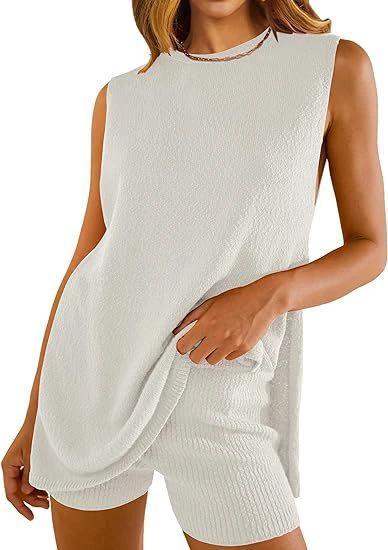 Summer Loose-fitting Casual Round-neck Vest Shorts Knitting Suit Women by GJG Denim