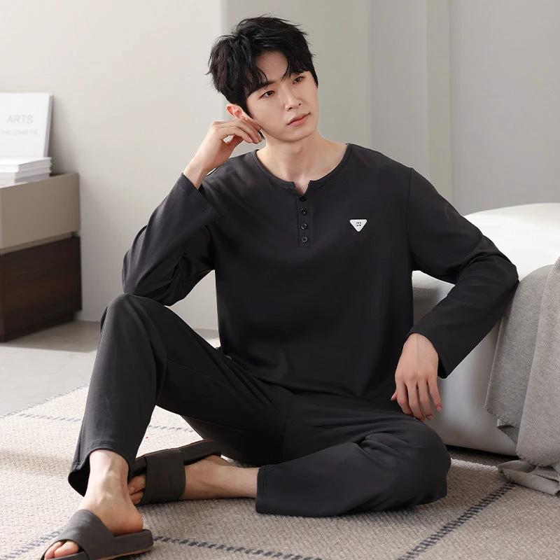 Men's Cotton Long Sleeve Casual Pajamas by GJG Denim