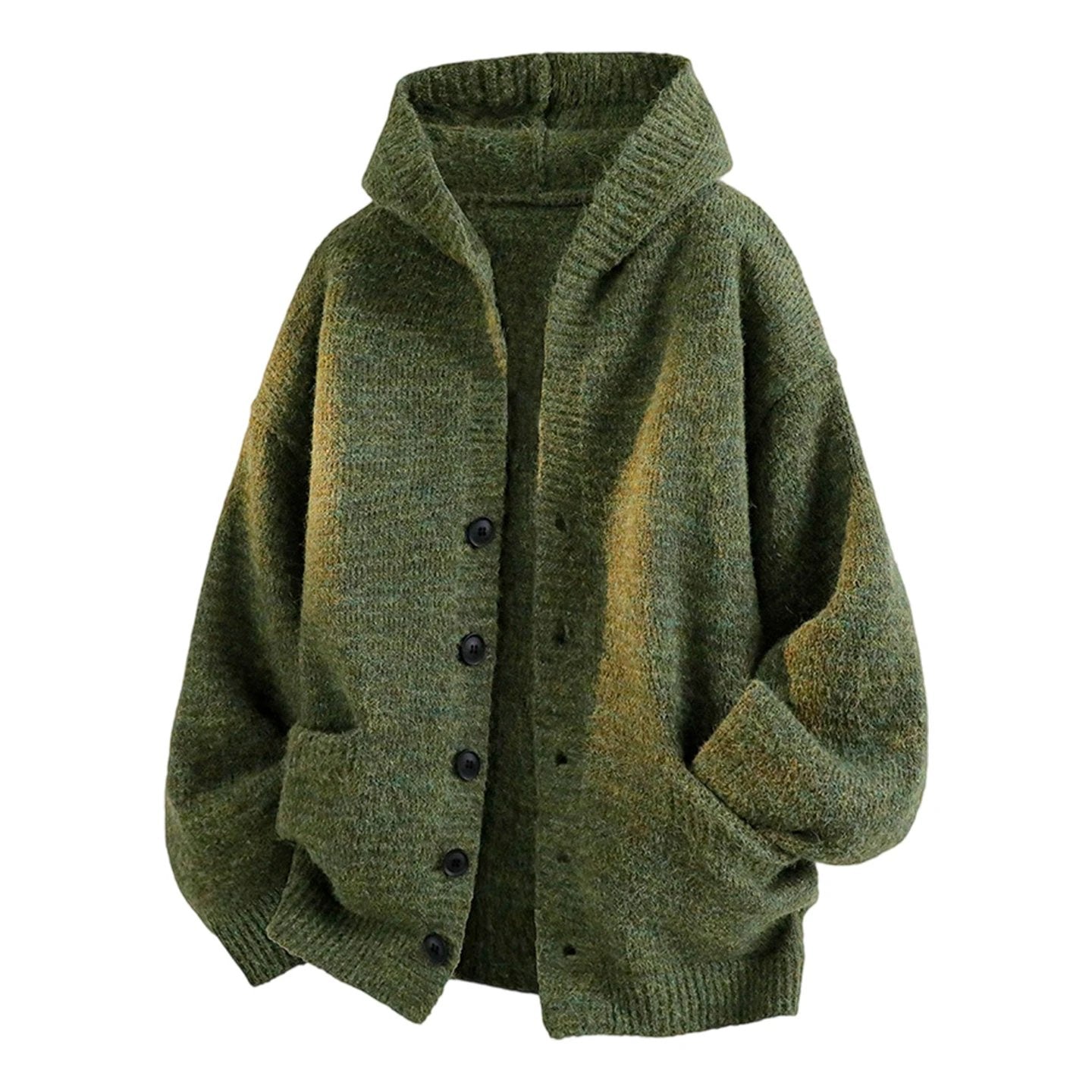 Men's Relaxed Loose-fitting Hooded Cardigan Knit Sweater by GJG Denim