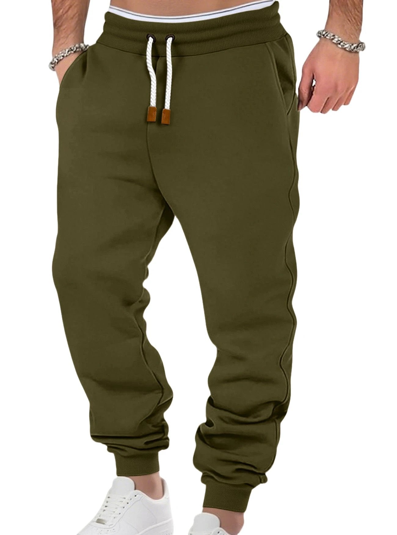 Men's Solid Color Cuffed Sports Casual Sweatpants by GJG Denim