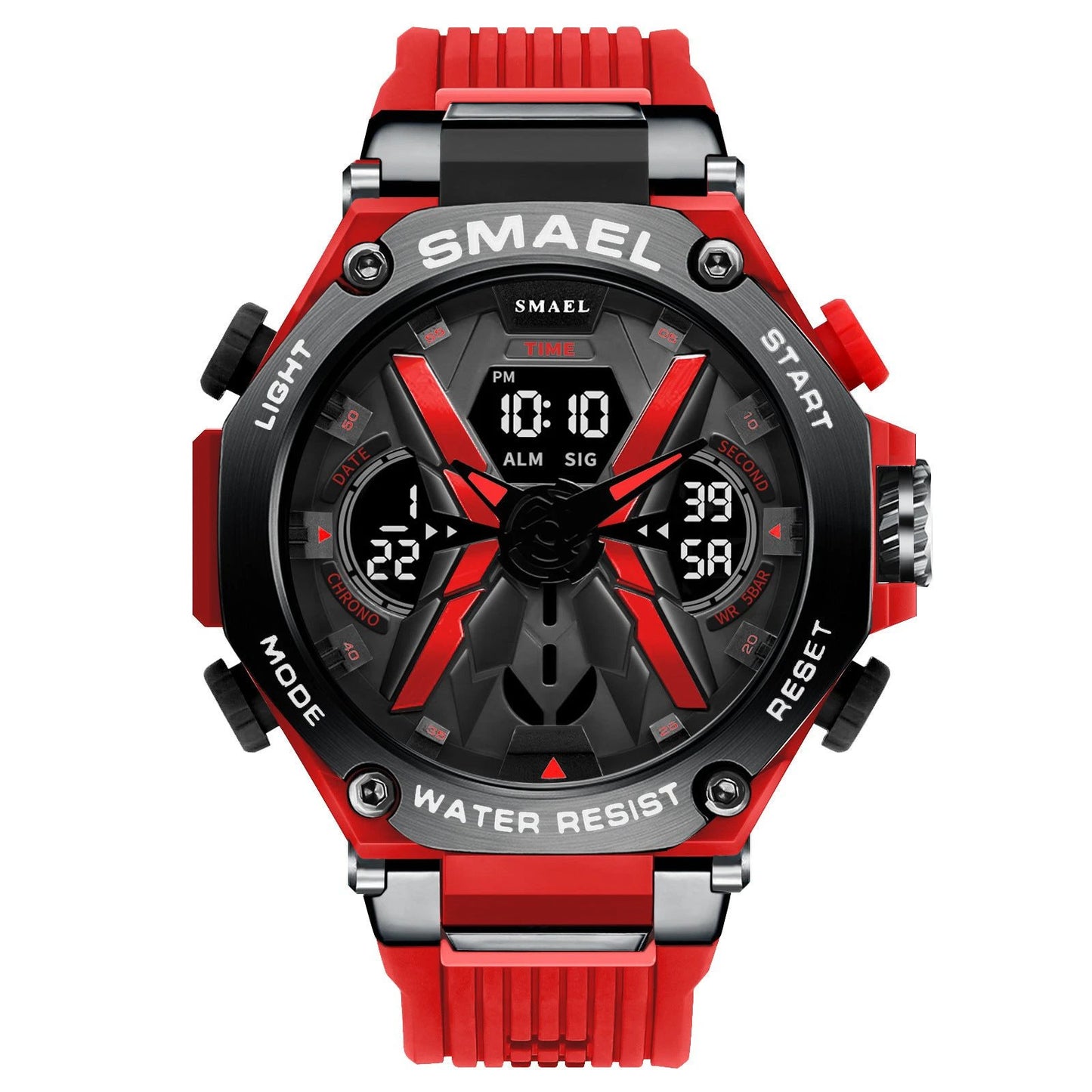 Men's Multifunctional Digital Double Display Waterproof Alloy Sports Quartz Watch by GJG Denim