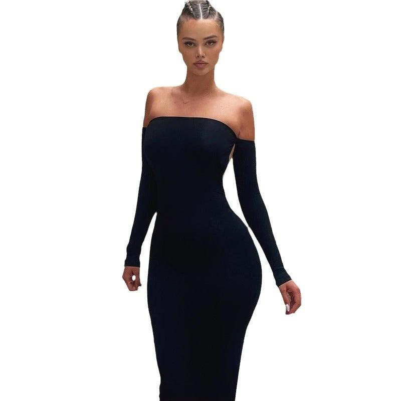 Solid Color Long Sleeve Tube Top Dress Backless by GJG Denim